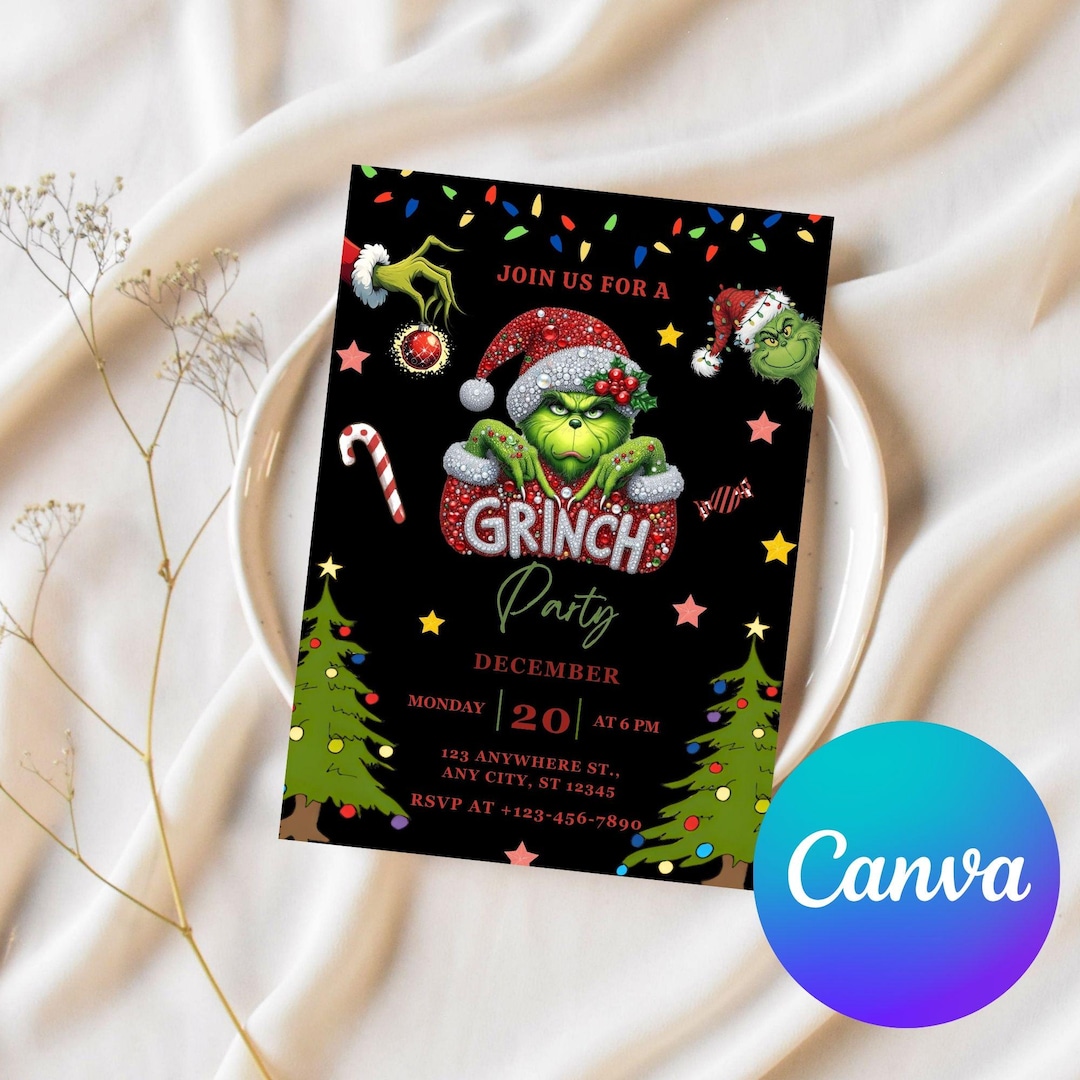 Editable Grinch Party Invitation | Merry Grinchmas Invitation | Grinch ...