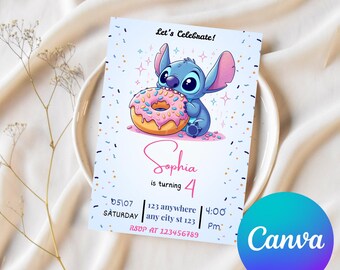 Stitch Birthday Invitation Editable Template, Canva Editable Birthday Invitation, Stitch Birthday Party Invitation, Invite Canva Template