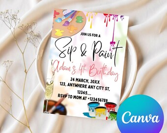 Sip and Paint Party Digital Invitation, Editable Sip & Paint Party Invite, Wine and Paint Birthday Invites, Digital Sip and Paint Invitation