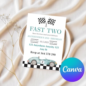 TWO Fast Birthday Invitation Vintage Race Car Birthday Two Fast Birthday Invite Retro Race Car Birthday Editable Digital Download Invitation