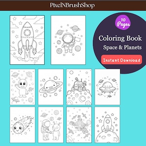 Space & Planets Coloring Book for Kids | Fun Outer Space Activities with Rockets, Astronauts and Planets | Printable PDF