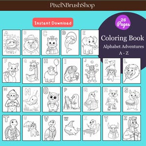 Alphabet Adventures Coloring Book: A-Z Animals & Objects (Printable PDF)