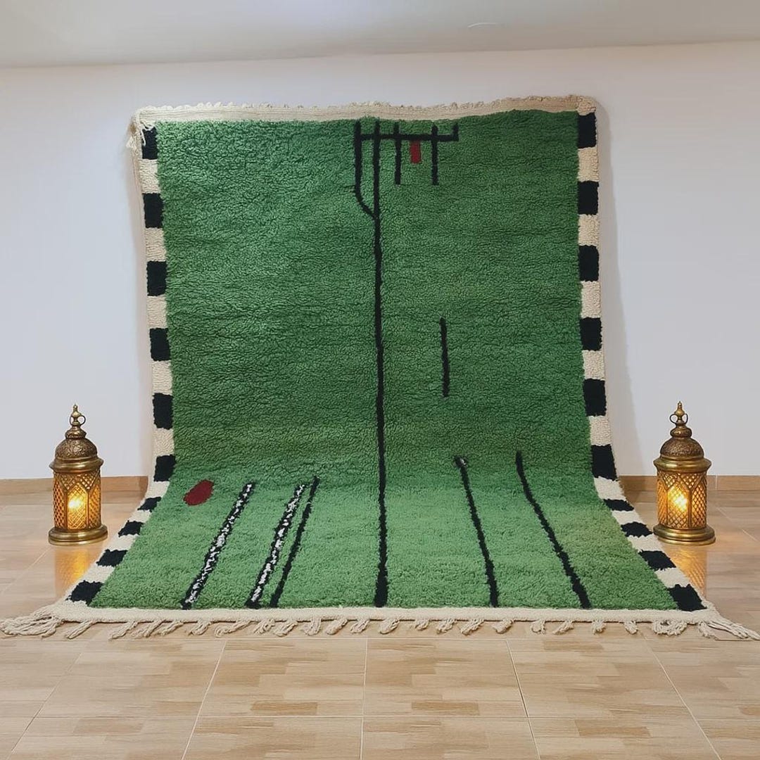 Greenarbic Rug Patterns Green Moroccan Wool Rug | Handmade Abstract Berber Carpet, Green Boho ...