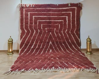 Alfombra marroquí de lana roja / Alfombra geométrica bereber hecha a mano / Boho, moderna, ecológica, decoración para sala de estar, lana natural, alfombra tejida artesanalmente