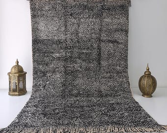 Black Ivory Handwoven Wool Rug, Moroccan Berber Style