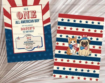 Editable He is ONE All American Boy Birthday Invitation, All American Boy Invite, 4th of July, 4th of July Birthday, ONE All American Boy