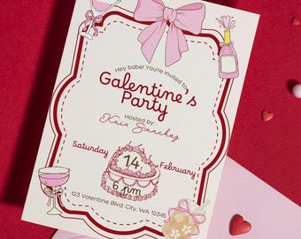 Editable Galentine's Day Invite, Editable Valentine's Party Invitation Template, Galentine's Girls Night, Valentine's Day, Doodle Hand Drawn