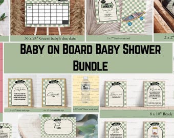 Editable Baby on Board Baby Shower Bundle, Skateboard Baby Shower Bundle, Longboard, Warped Tour Baby Shower, Skate Themed Baby Shower
