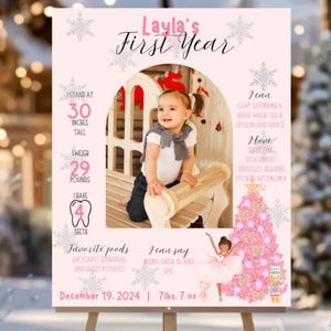 Editable Winter ONEderland 1st Year Milestone Template, Milestone Board, Christmas Milestone Chart, Girl Milestone Poster, Pink