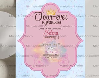 Editable FOUR Ever A Princess Birthday Invitation, 4th Birthday, Any Birthday Invite, Princess Birthday, Sparkle Birthday Invite, Princess