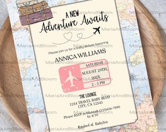 Editable A New Adventure Awaits Baby Shower Invitation, Adventure Awaits Baby Shower Invite, Little Explorer, Hot Air Balloon, Baby Shower