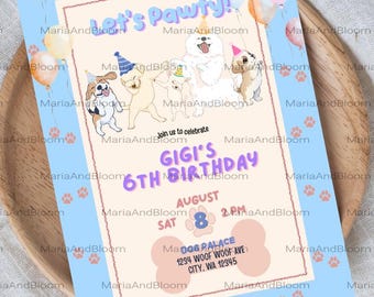 Editable Let's Pawty Birthday Invitation, Dog Birthday Invite, Puppy Party Invite, Animal Theme, Calling All Party Animals, Birthday Pawty