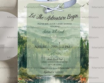 Editable Oh Boy Let The Adventure Begin Baby Shower Invitation, Oh Boy Invite, Let The Adventure Begin, Baby Shower, Nature Themed, Forest