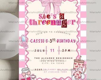 Editable She's a Threenager Birthday Invitation, Threenager Invite, Little Miss Threenager, 3rd Birthday Invite, 3rd Birthday, Girl Birthday