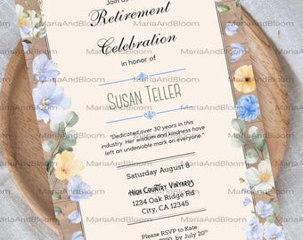 Editable Floral Retirement Invitation, For Her Retirement Invite, Garden Party, Women's Retirement Invite, Retirement Celebration, Floral