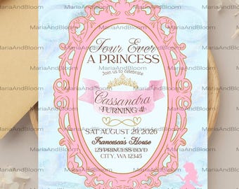 Editable FOURever A Princess Birthday Invitation, 4th Birthday Invite, Princess Theme, FOUR-Ever A Princess, Princess Birthday Invite