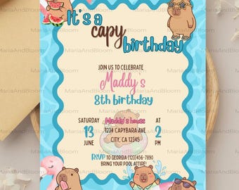 Editable Capy Birthday Invitation, Capybara Birthday Invite, Capybara Theme, It's a Capy Birthday, Capybara Birthday, Summer, Capy Summer