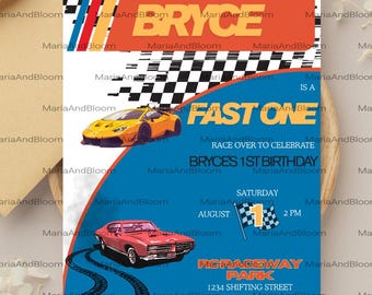 Editable Fast One Birthday Invitation, Racing Car Birthday, First Lap Around the Track Birthday, 1st Birthday Invite, Fast 1st Birthday