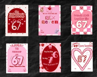 Editable 67 Slang Valentine Cards, Classroom Valentine's Day Cards for Kids, Six Seven Trend Valentine, Girls Gen Z Alpha Valentine Cards