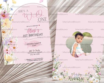 Editable She's A Wild ONE Birthday Invitation, Wildflower Birthday Invite, Wild One Birthday Invite, Butterflies, Girly Birthday, Floral
