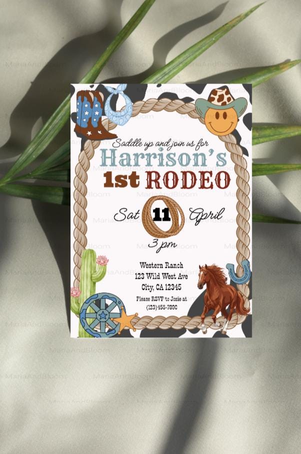 Editable First Rodeo Birthday Invitation, 1st Rodeo Birthday Invite ...
