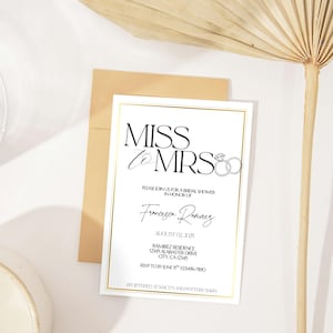 Editable Miss to Mrs Bridal Shower Invitation, Simple Bridal Shower, Black and White Bridal Shower Invitation