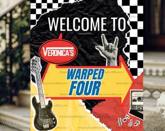 Editable Warped FOUR Welcome Sign, Warped Tour Sign, Birthday Sign, Emo Kid, Punk Rock Sign, Checkers, Vans, Welcome Sign, Warped Tour