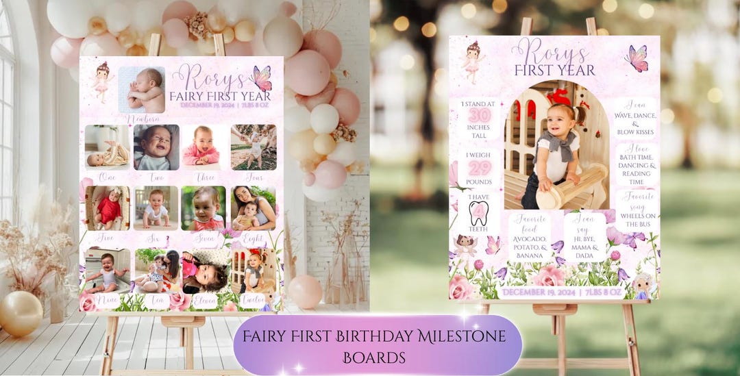 Editable Fairy First Birthday Milestone Board, Magical Milestone Board ...