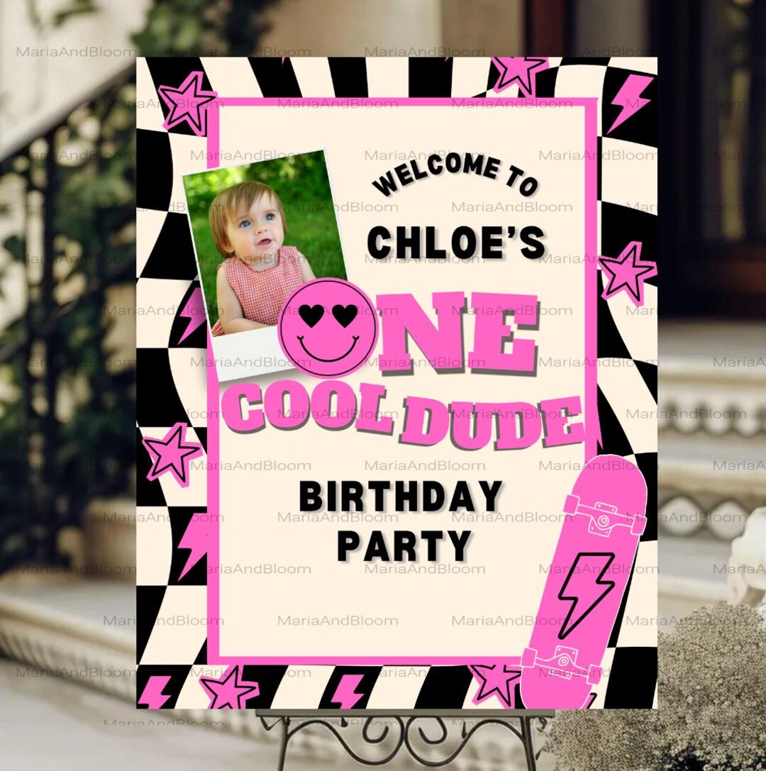 Cool Welcomesign Editable One Cool Dude Welcome Sign, Retro Welcome Sign, 1st Birthday ...