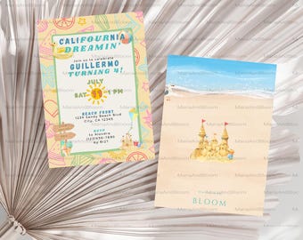 Editable CaliFOURnia Dreaming Birthday Invitation, 4th Birthday Invite, Beach Theme Birthday, California Inspired, Fourth Birthday Invite
