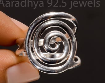 Handmade Sterling Silver Spiral Ring: Boho Swirl Statement Jewelry