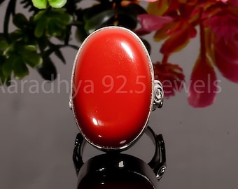 Rote Koralle Edelstein Ring: Handgemachte 925 Sterling Silber Statement Band