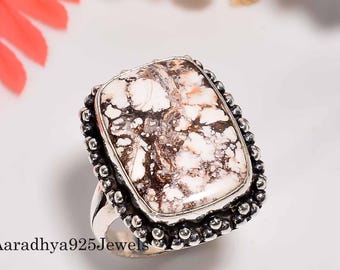 Unique Wild Horse Jasper Gemstone Ring | Handmade 925 Sterling Silver Band - Statement Boho Ring - 925 Gemstone Jewelry - Gift For Her