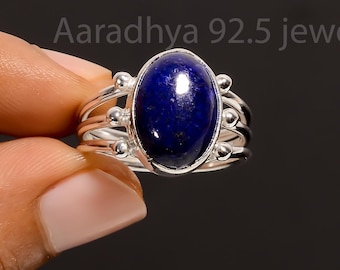 オーバルラピスラズリリング：ハンドメイド925スターリングシルバー