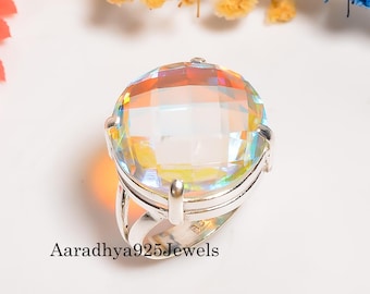 Handmade Angel Aura Topaz Ring: Round Sterling Silver Band