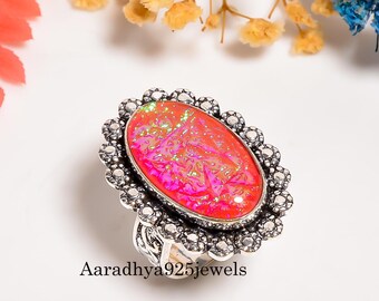 Handgemachter roter Triplet Opal Ring - 925 Sterling Silber Statement Schmuck