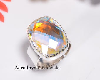 Handcrafted Angel Aura Quartz Ring – 925 Sterling Silver Band