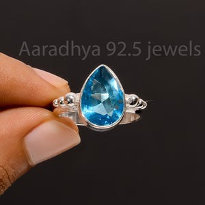 Natural Blue Topaz Gemstone Ring, 925 Sterling Silver Ring, Cut Pear Blue Topaz Ring, Simple Silver Ring, Birthday Gift Ring, Handmade Ring