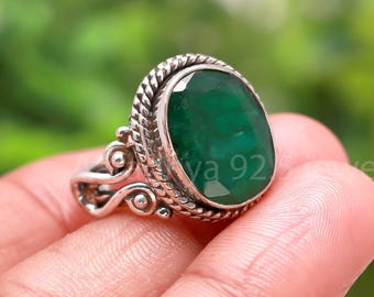 Raw Emerald Ring, 925 Sterling Silver, Handmade Statement Ring