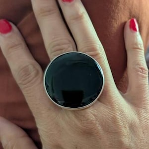 Handmade Sterling Silver Black Onyx Ring – Round Boho Statement Jewelry