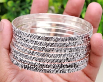 Handmade Sterling Silver Bangle Set: Boho Stacking Bangles
