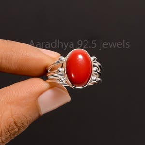 Coral Gemstone 925 Sterling Silver Ring, Red Coral Gemstone Silver Band, Statement Ring, Handmade Ring, Women Ring, Unique Gift For Her