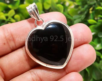 Black Onyx Heart Charm: Sterling Silver Charm, Small Heart Pendant