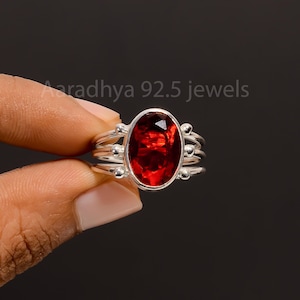 Handmade Red Garnet Statement Ring: 925 Sterling Silver