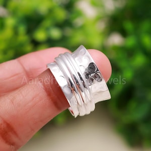925 Sterling Silver Spinner Ring: Wide Band Boho Fidget Ring