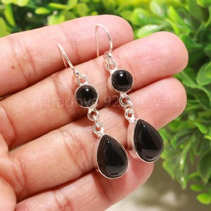 Schwarzer Onyx Ohrringe 925 Sterling Silber Ohrringe Schwarzer Onyx Edelstein Ohrringe Frauen Zierliche Handgemachte Ohrringe Schwarzer Onyx Schmuck Geschenk Für Sie