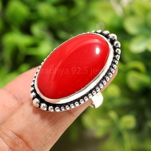 Coral Gemstone 925 Sterling Silver Ring, Red Coral Gemstone Silver Band, Statement Ring, Handmade Ring, Women Ring, Gift For Her