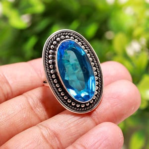 Blue Topaz 925 Sterling Silver Ring: Bohemian Handmade Statement Ring