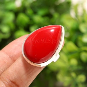 Coral Gemstone 925 Sterling Silver Ring, Red Coral Gemstone Silver Band, Statement Ring, Handmade Ring, Women Ring, Gift For Her