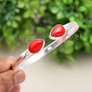 Handgemachter Sterling Silber Rote Koralle Armreif